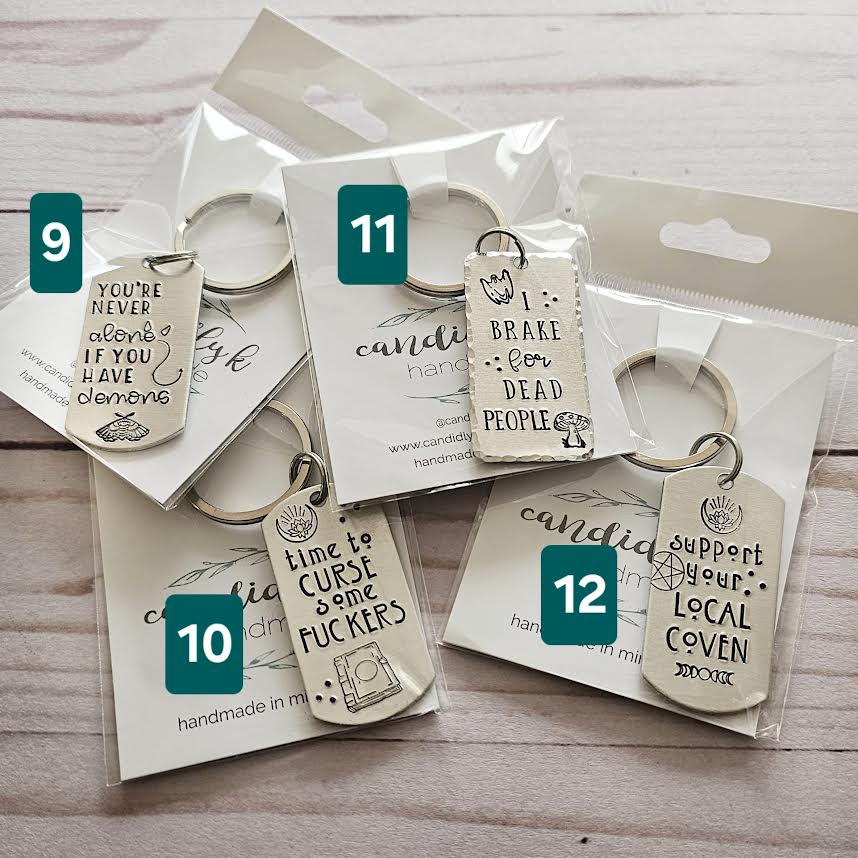 Hand Stamped Spooky Keychains - Ready to Ship Spooky Gifts - One of a Kind