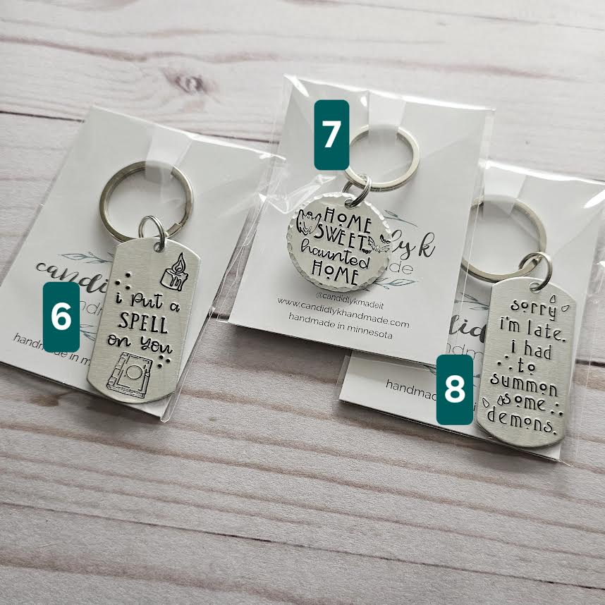Hand Stamped Spooky Keychains - Ready to Ship Spooky Gifts - One of a Kind