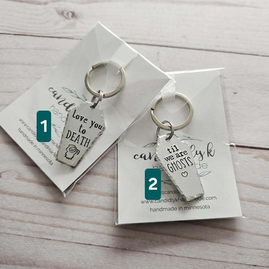 Hand Stamped Spooky Keychains - Ready to Ship Spooky Gifts - One of a Kind