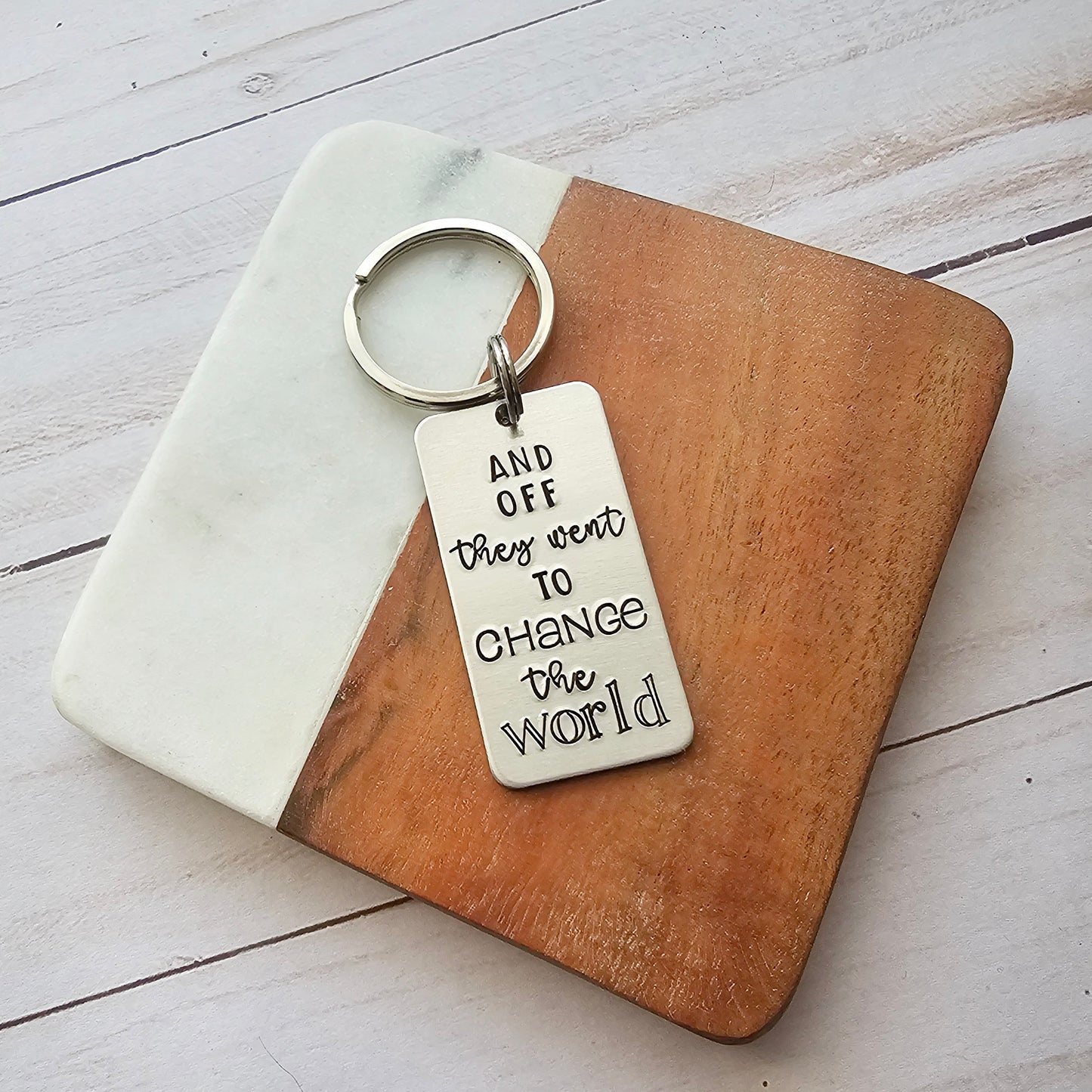 And Off They Went To Change The World, Non Binary Graduation Keychain, Custom Class of 2025, Inspirational High School Senior Gifts for Them