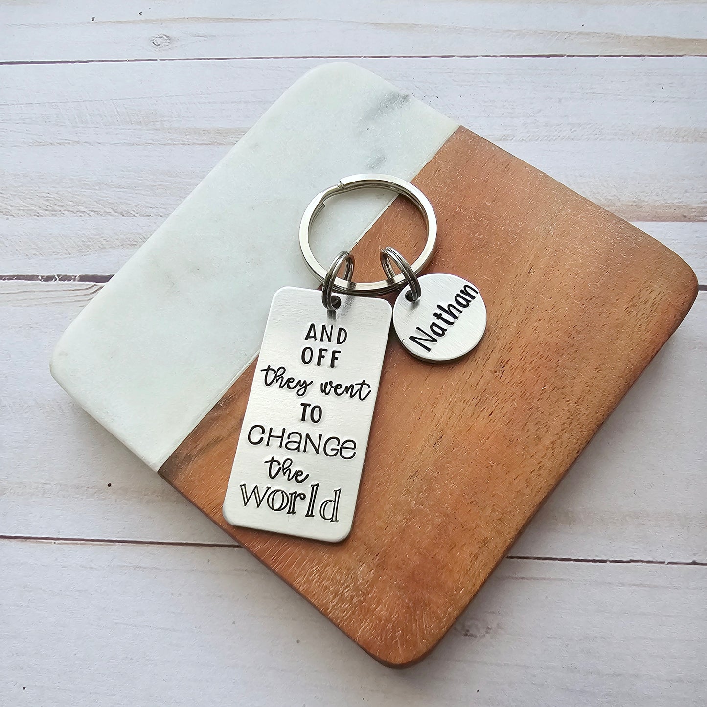 And Off They Went To Change The World, Non Binary Graduation Keychain, Custom Class of 2025, Inspirational High School Senior Gifts for Them