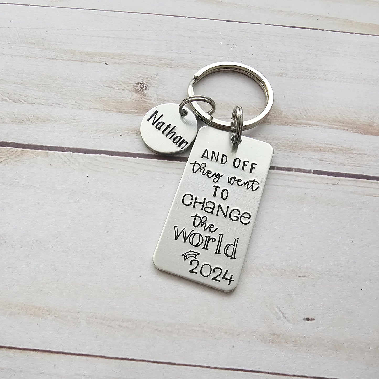 And Off They Went To Change The World, Non Binary Graduation Keychain, Custom Class of 2024, Inspirational High School Senior Gifts for Them