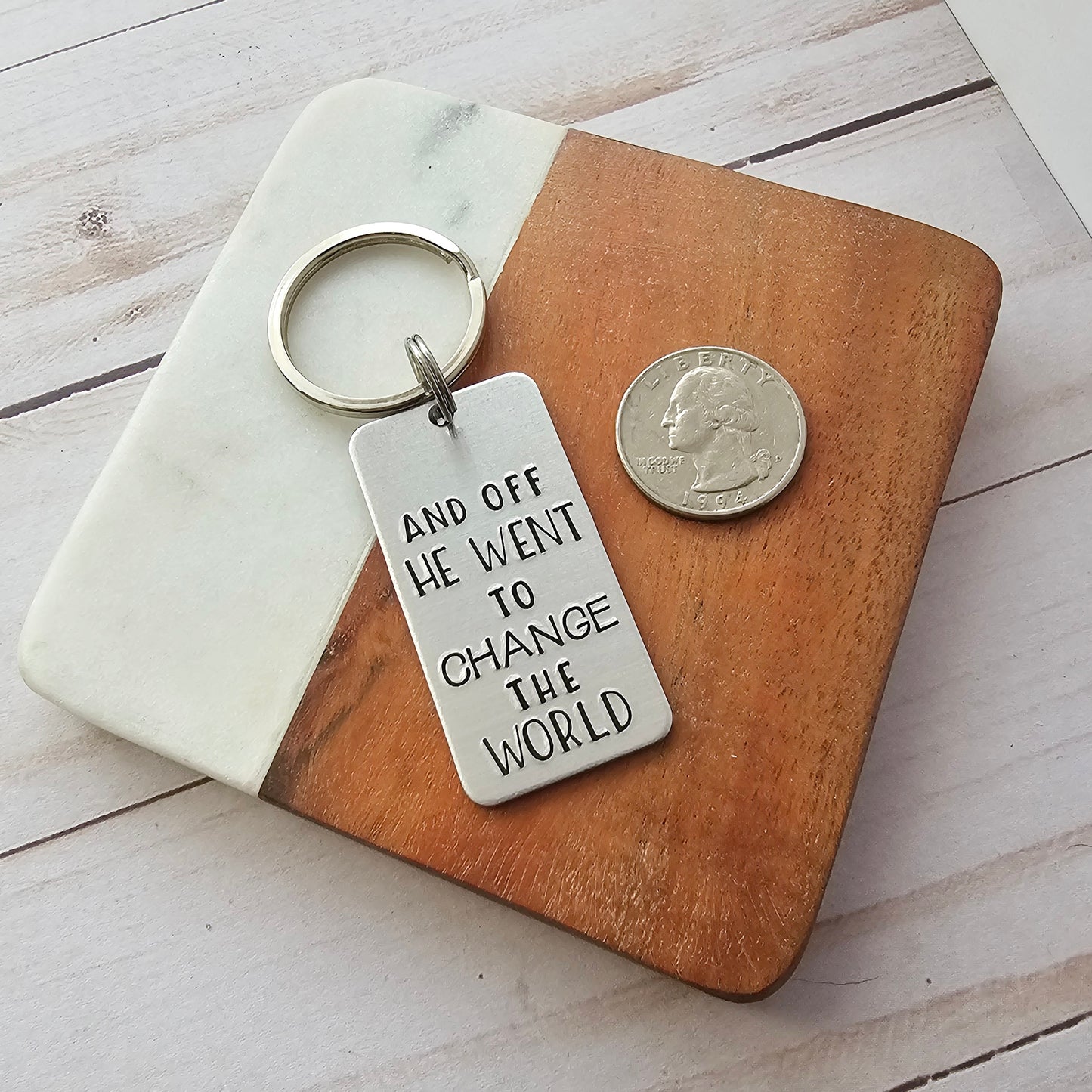 And Off He Went To Change The World Keychain, Custom Graduation Keychain Gifts for Him, Class of 2025 Seniors