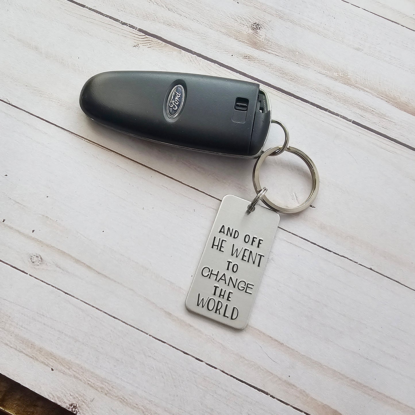 And Off He Went To Change The World Keychain, Custom Graduation Keychain Gifts for Him, Class of 2025 Seniors