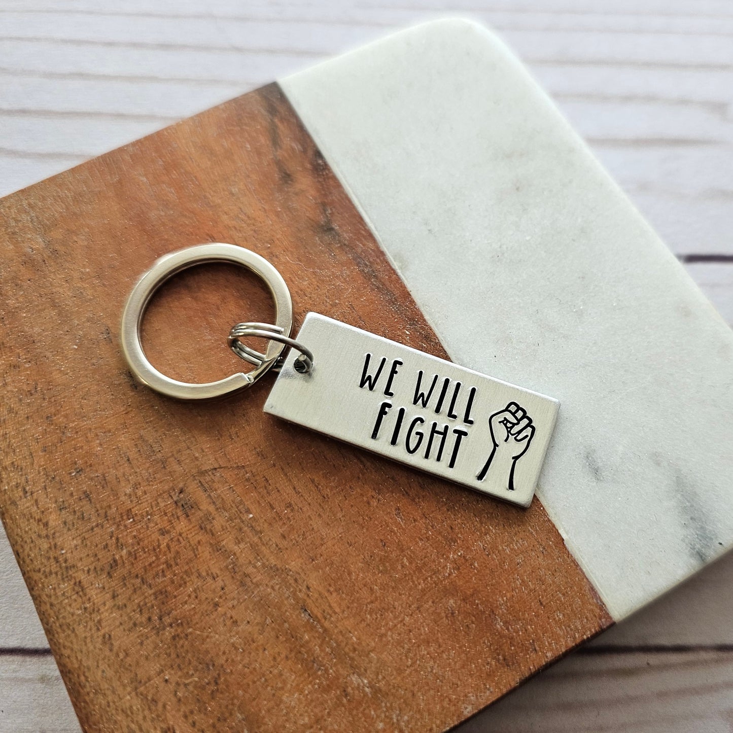 We Will Fight Handstamped Keychain, Vote Harris Walz 2024, Blue Wave Election, Vote For Your Rights, Never Give Up