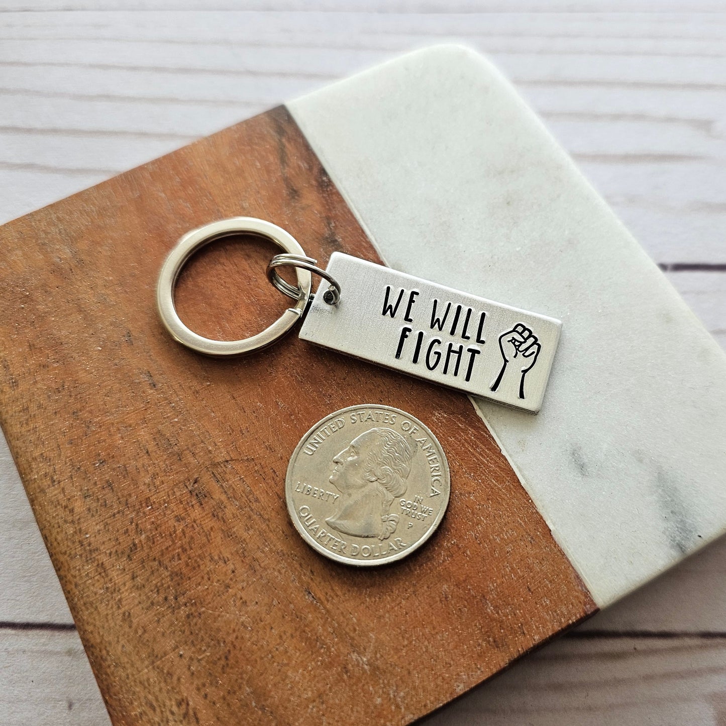 We Will Fight Handstamped Keychain, Vote Harris Walz 2024, Blue Wave Election, Vote For Your Rights, Never Give Up