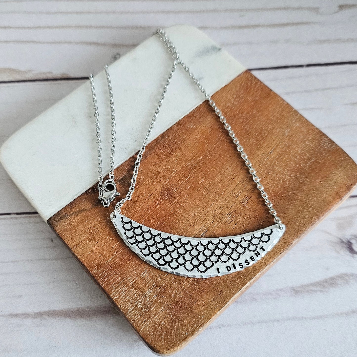 I Dissent Silver Crescent Handstamped Necklace