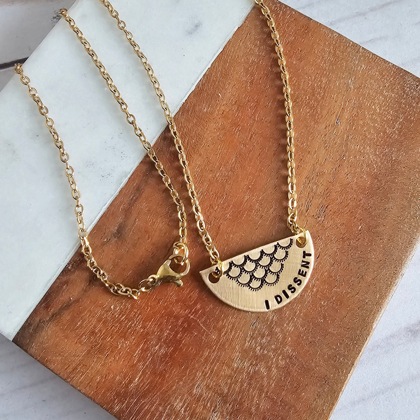 Brass I Dissent Handstamped Necklace