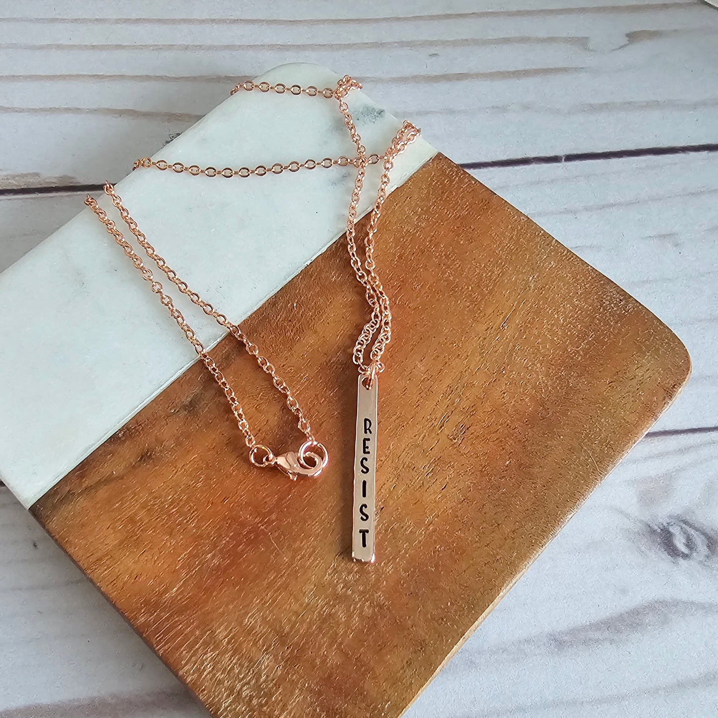 Rose Gold Resist Thin Vertical Bar Necklace