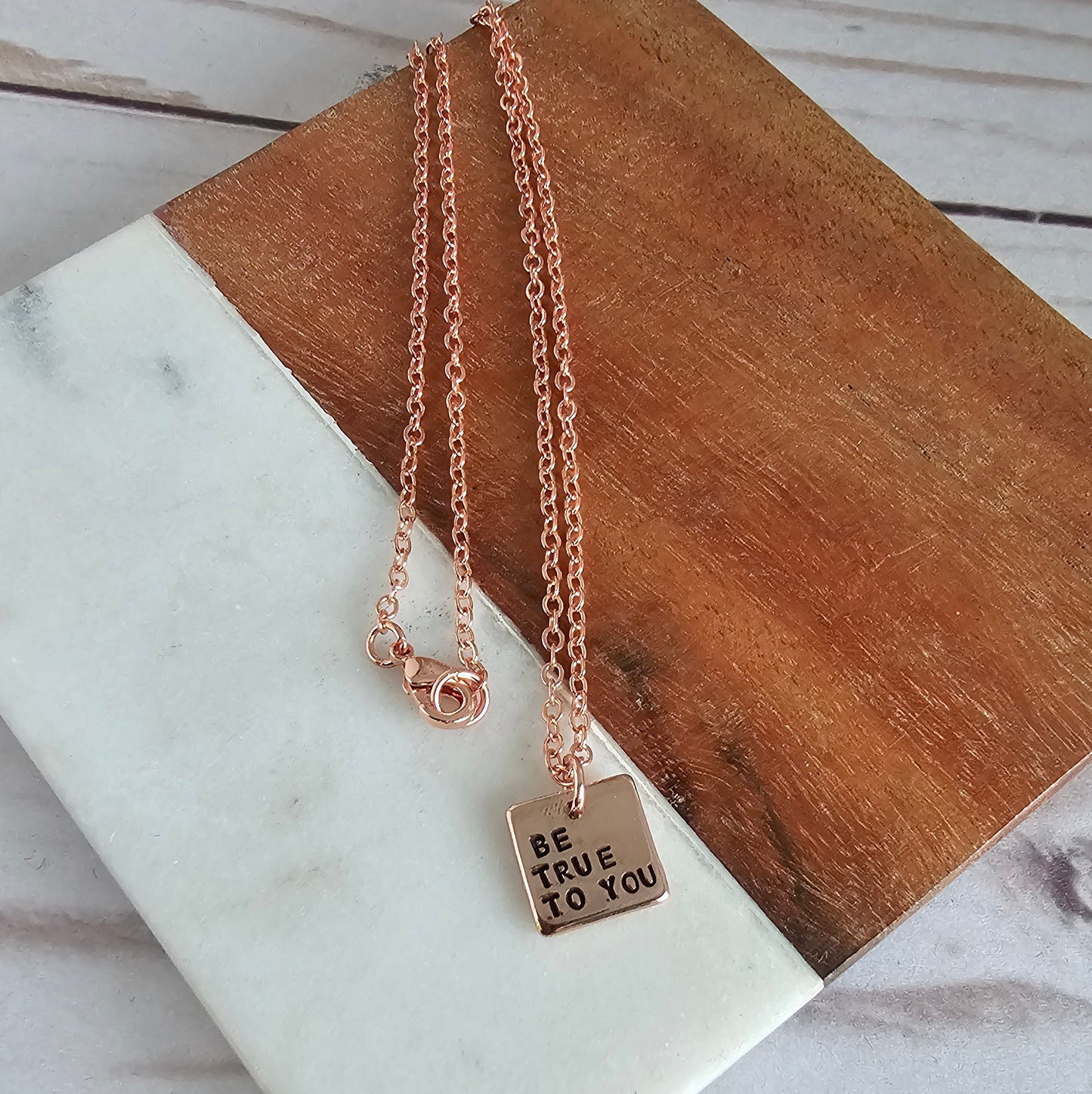 Be True To You Tiny Rose Gold Square Necklace