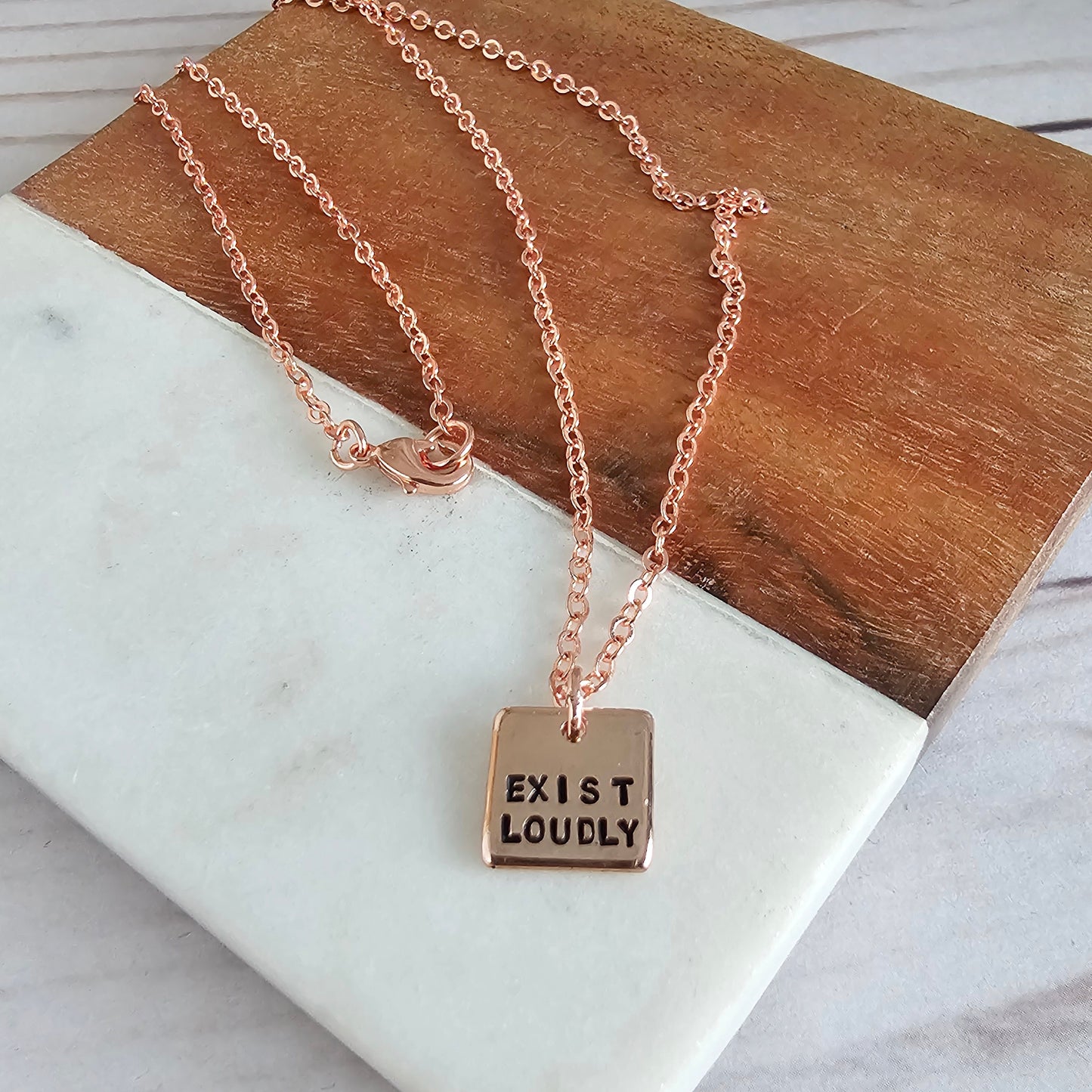 Exist Loudly Square Rose Gold Necklace