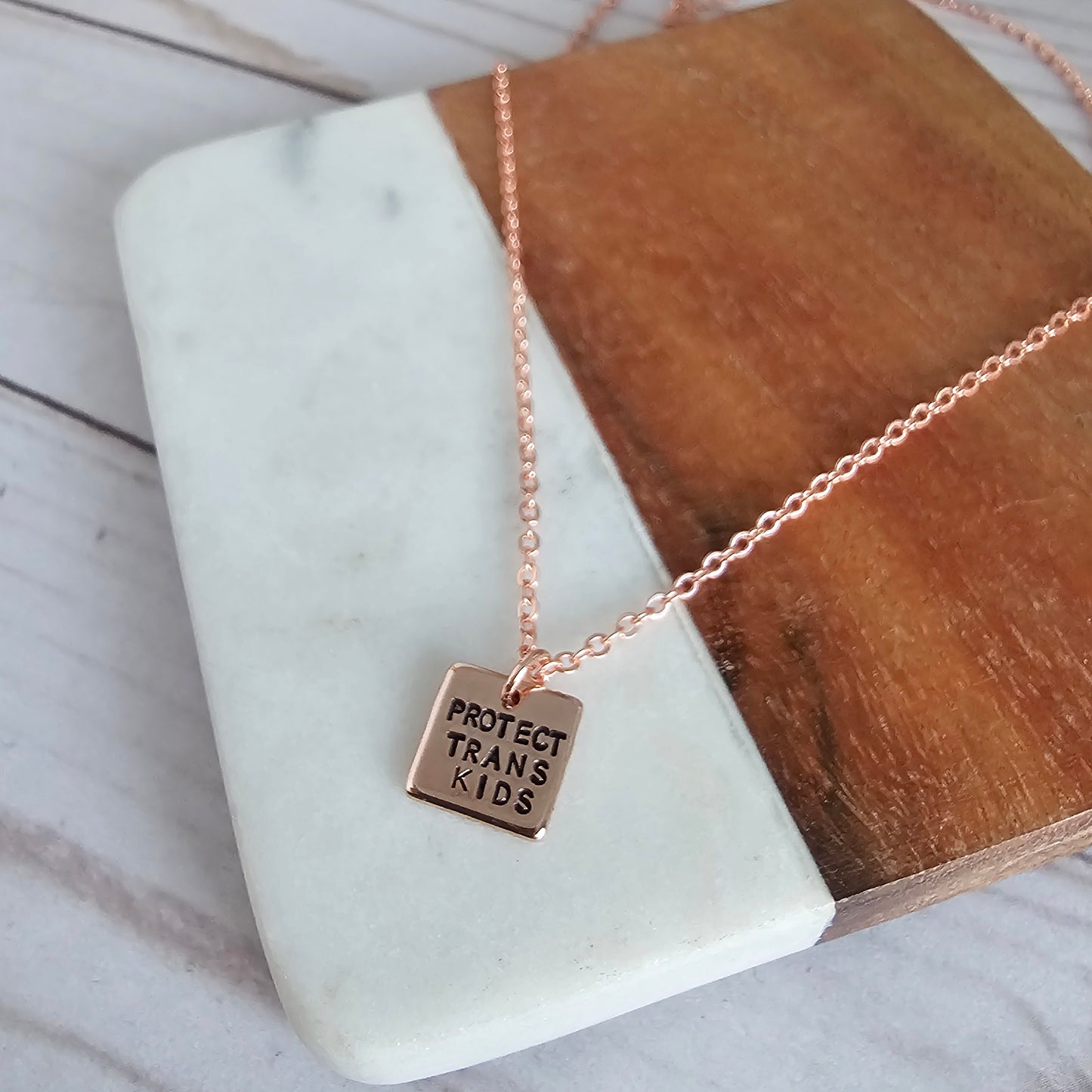 Protect Trans Kids Rose Gold Square Necklace