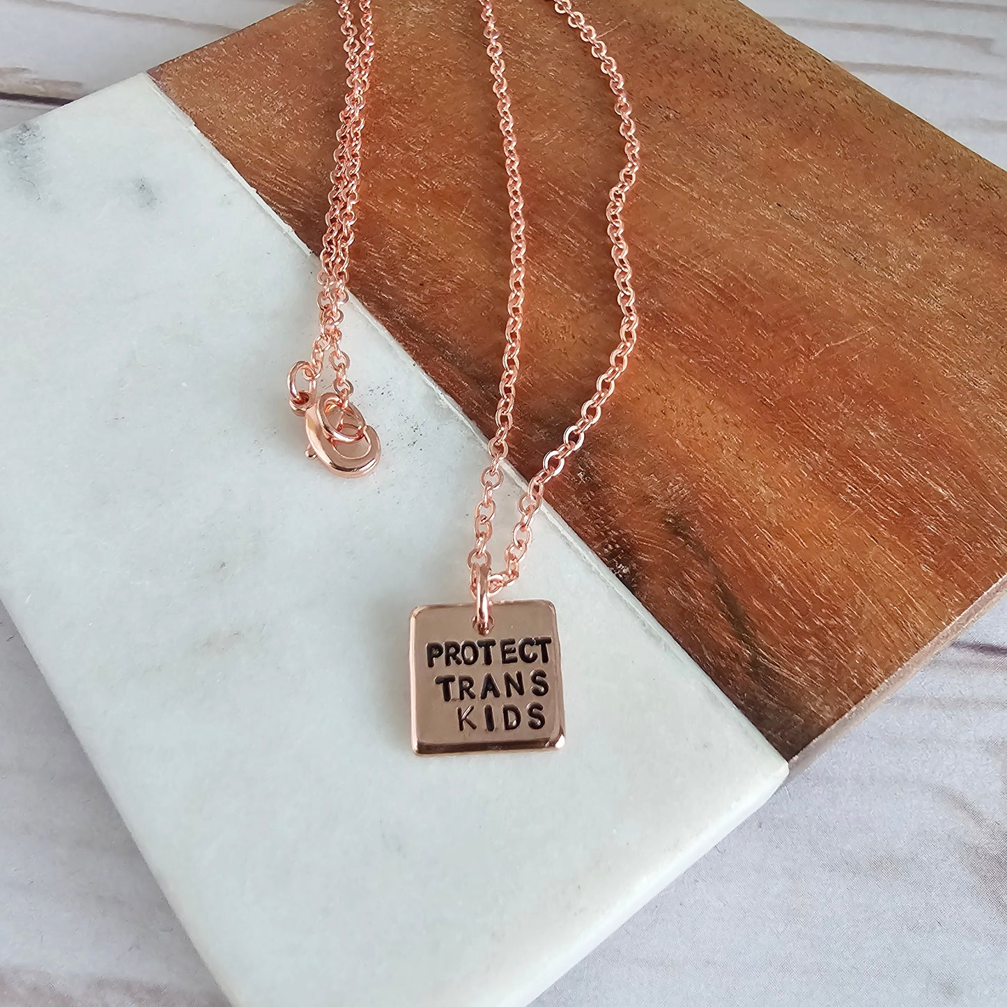Protect Trans Kids Rose Gold Square Necklace