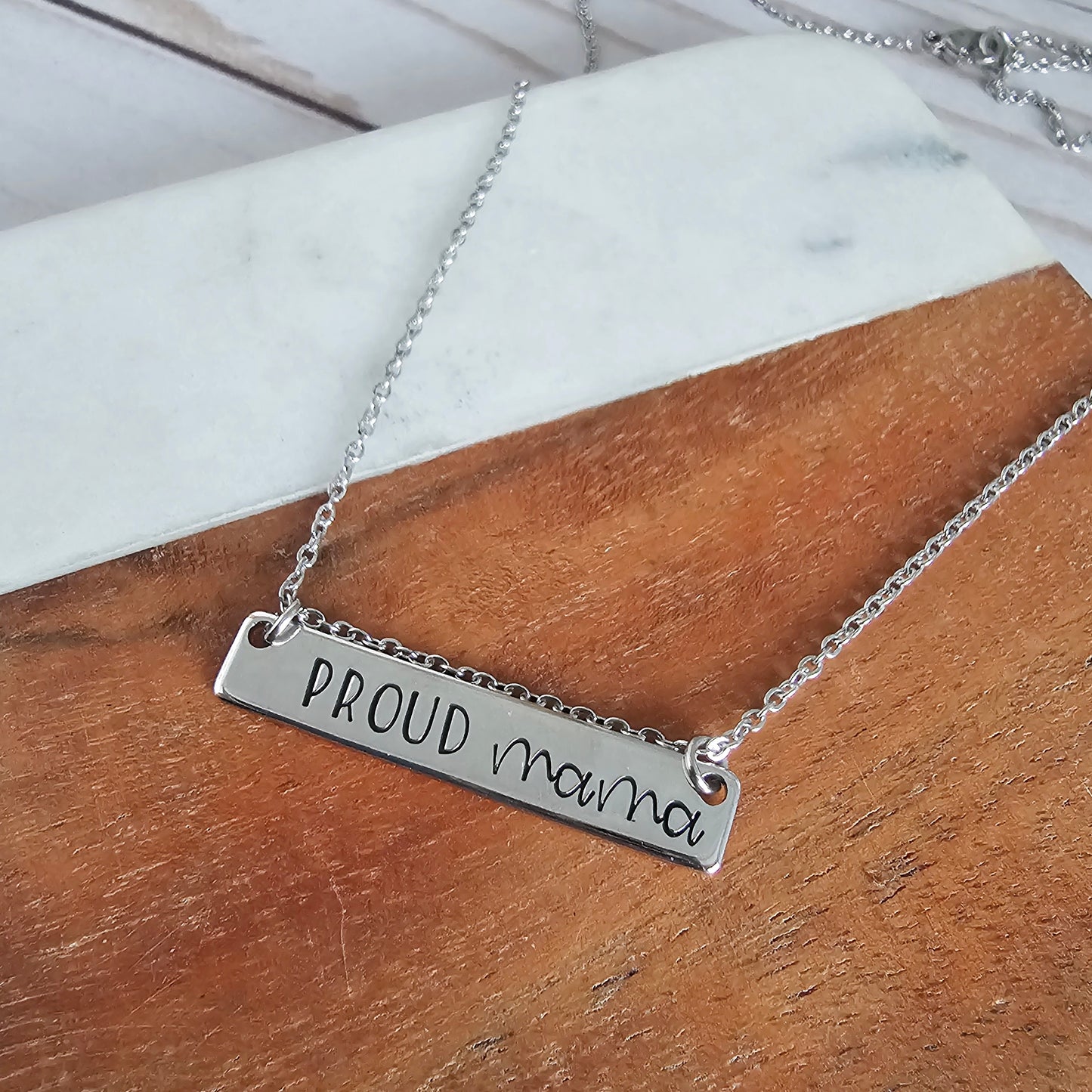 Proud Mama Silver Bar Necklace