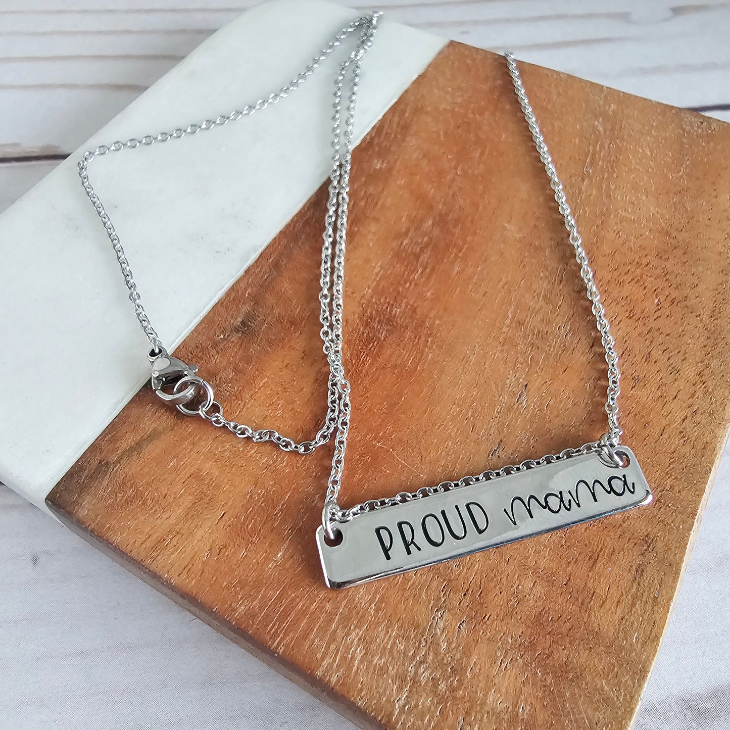 Proud Mama Silver Bar Necklace
