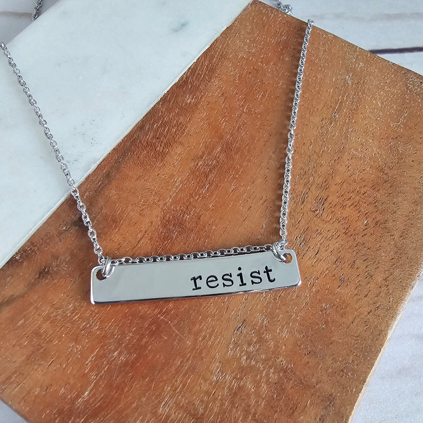 RESIST Silver Bar Necklace