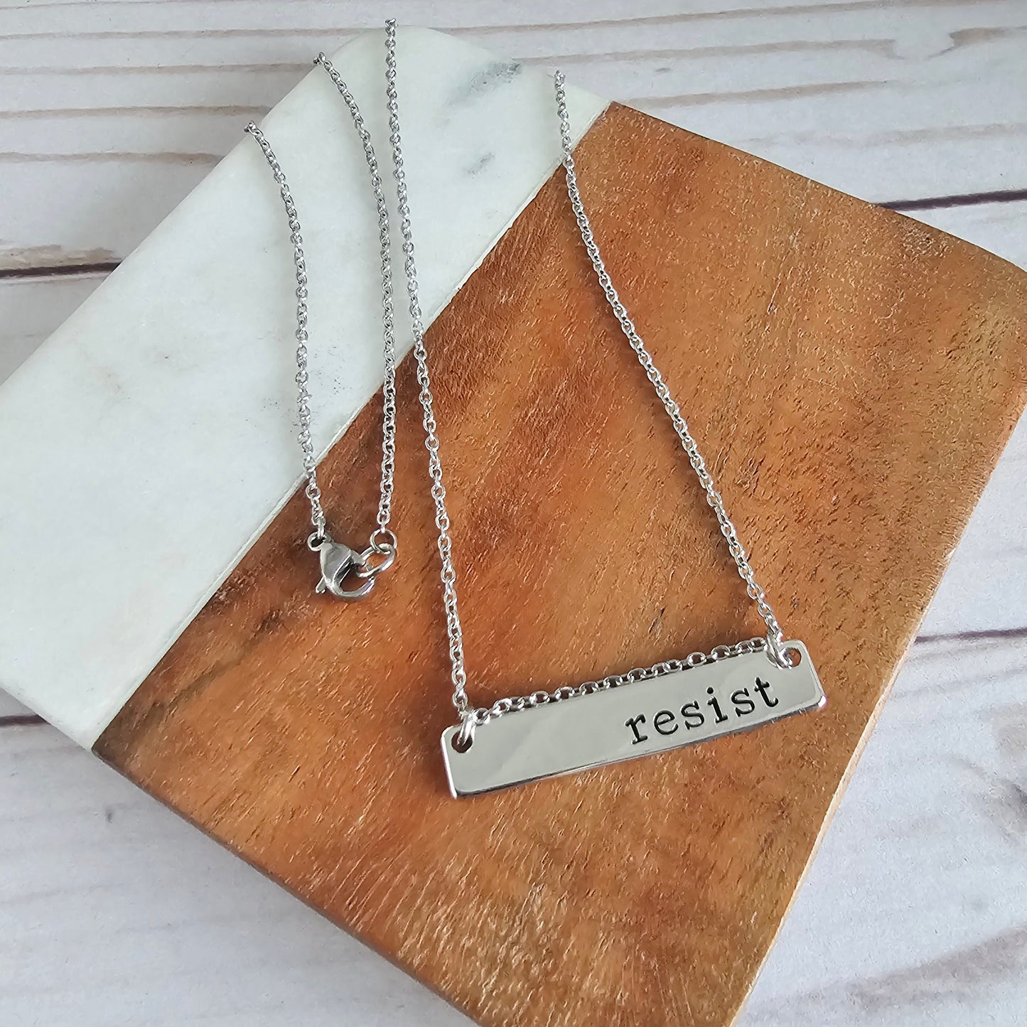 RESIST Silver Bar Necklace