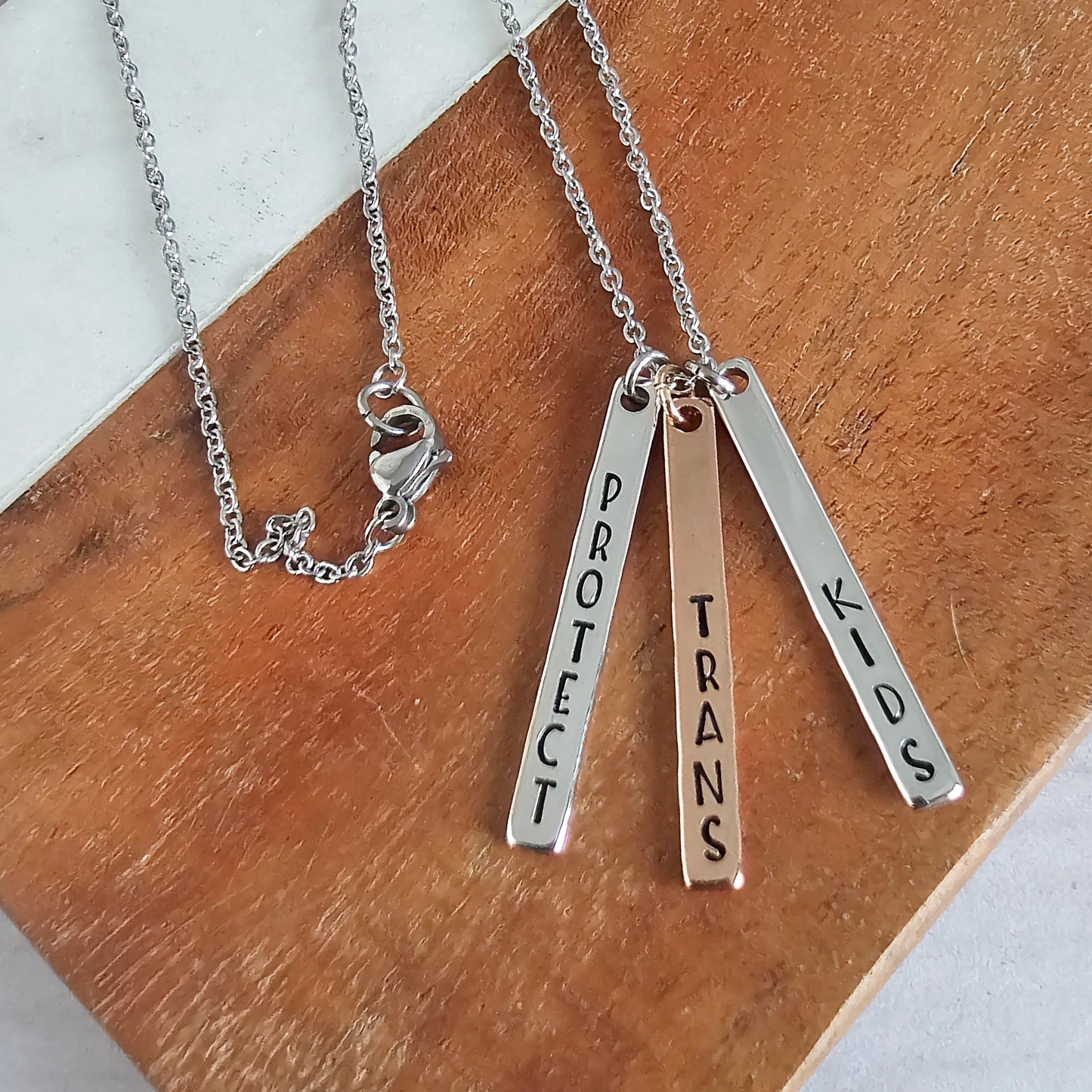 Mixed Metal Silver and Rose Gold Protect Trans Kids Necklace