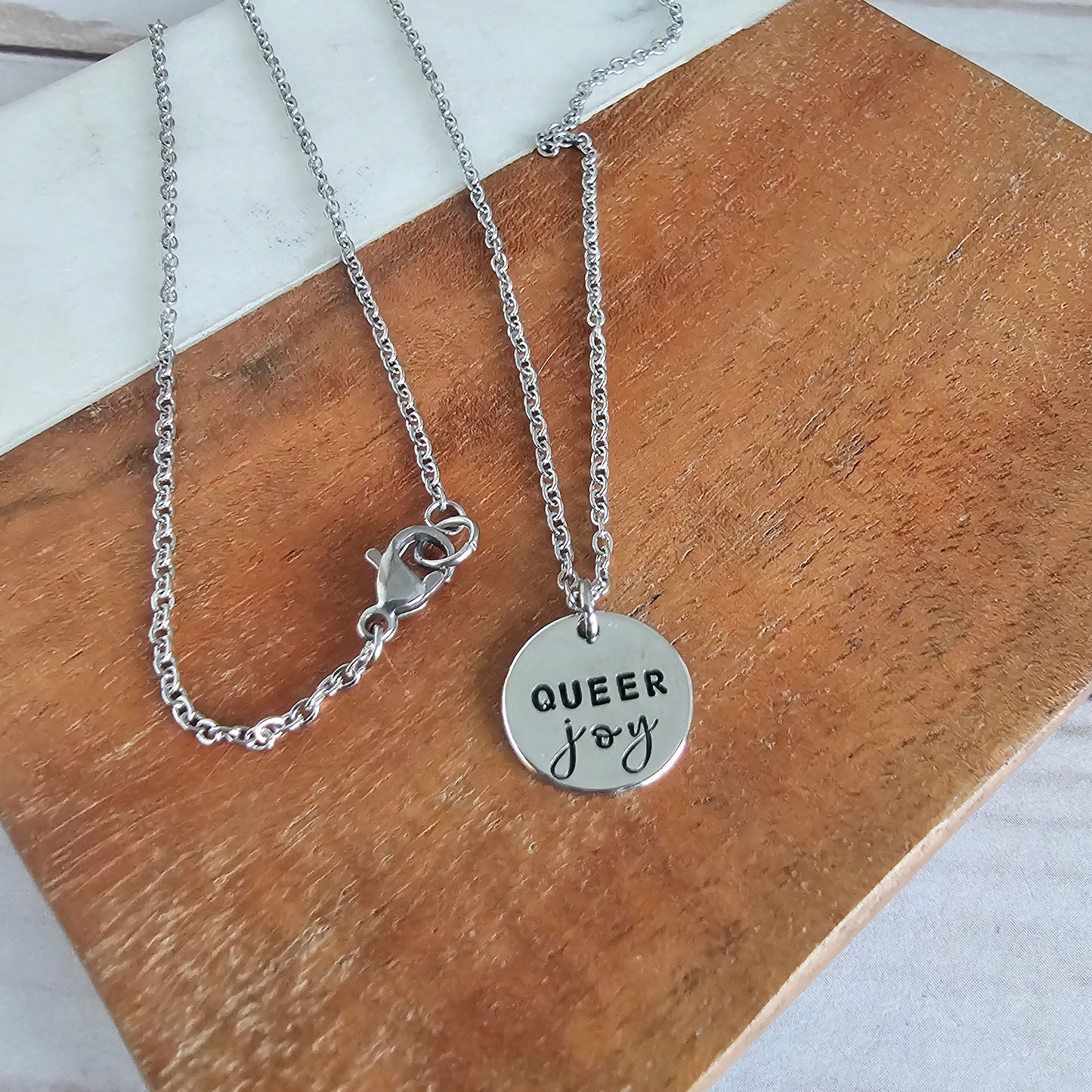 Tiny Round QUEER Joy Silver Necklace