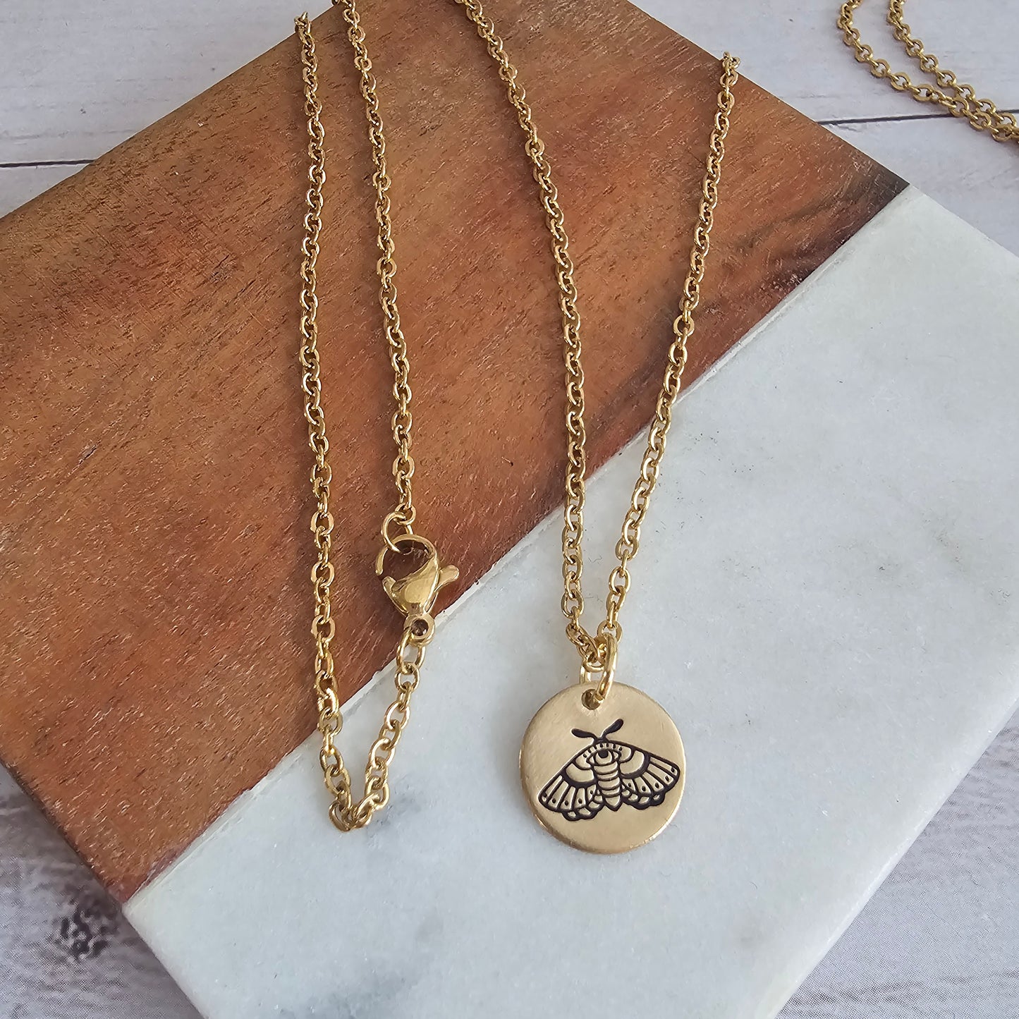 Lil Spookies Tiny Brass Disc Necklace with Spooky Designs