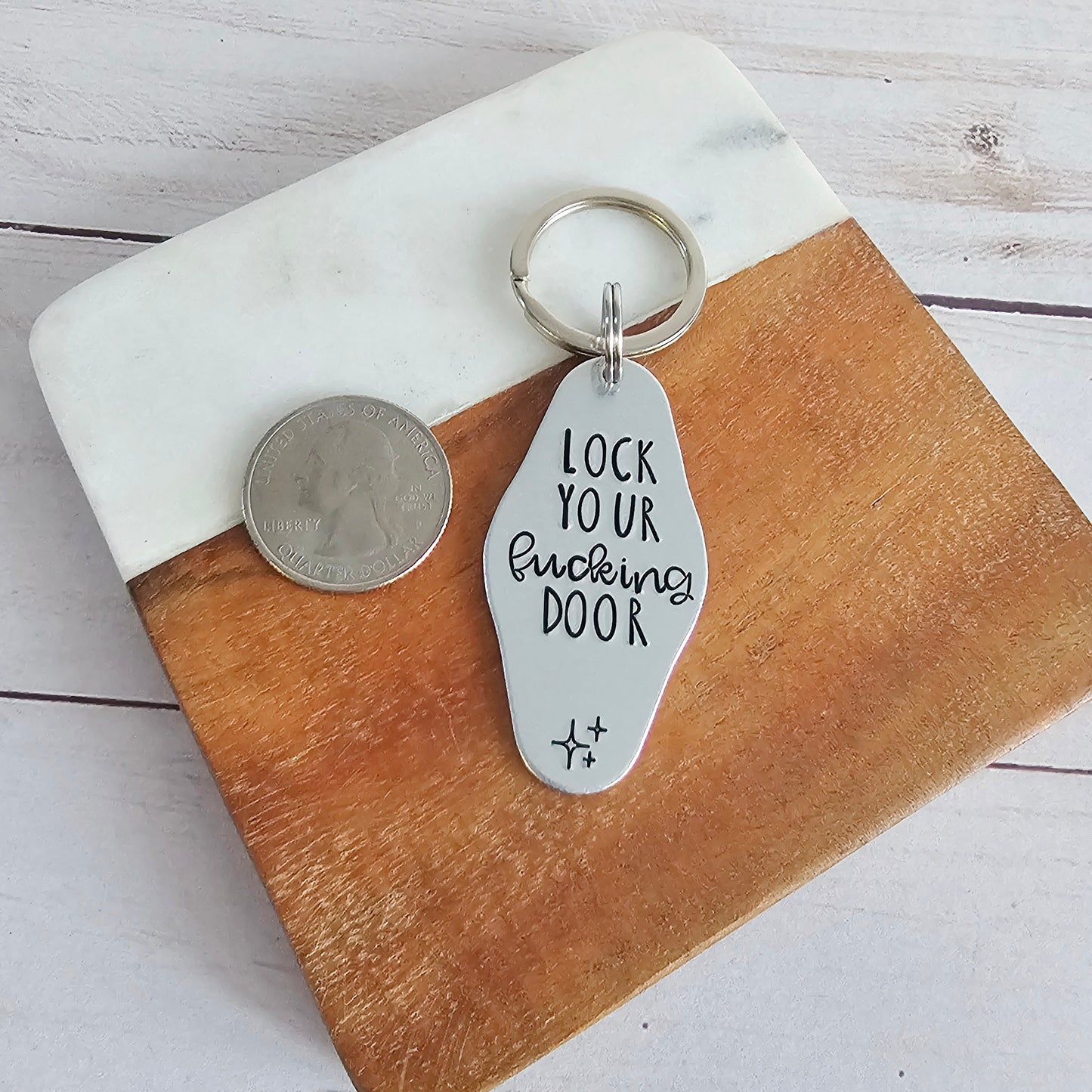 Lock Your Fucking Door Motel Keychain, Handstamped Funny Motel Key Chain for Women