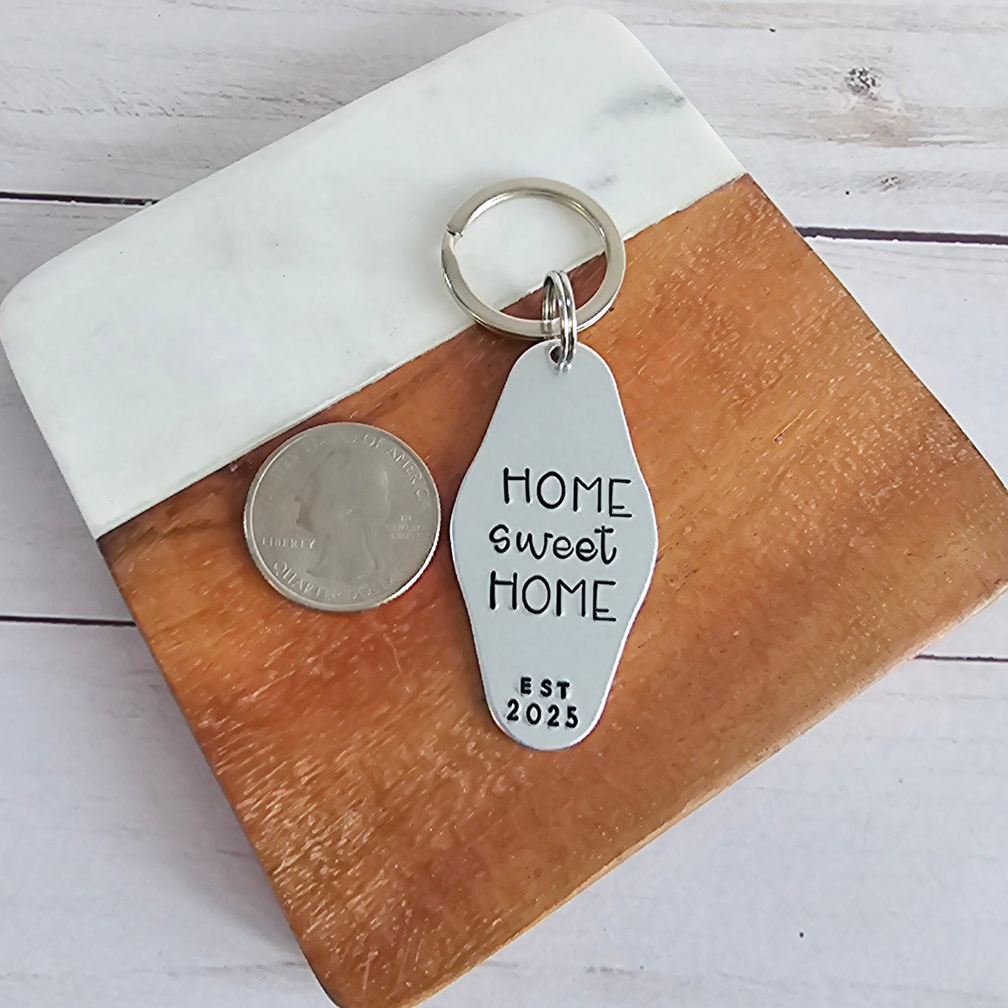 Home Sweet Home Motel Keychain, Handstamped Motel Key Chain for New Homeowner