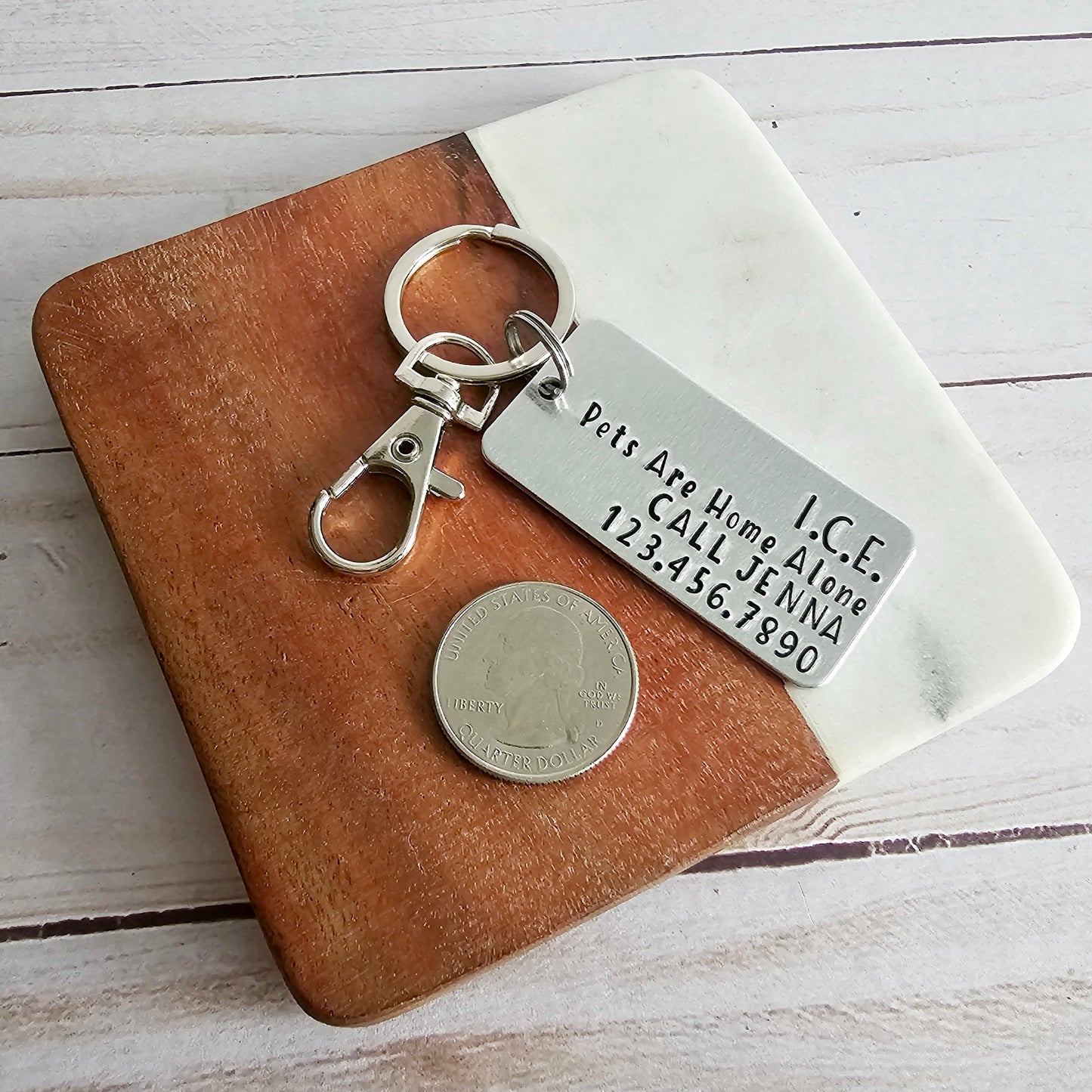 ICE In Case Of Emergency Pets Are Home Alone Contact Information Keychain, Emergency Contact Key Ring, Luggage or Backpack Tag, Emergency Pet Information