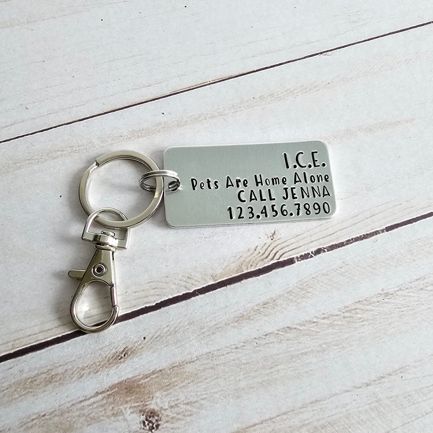 ICE In Case Of Emergency Pets Are Home Alone Contact Information Keychain, Emergency Contact Key Ring, Luggage or Backpack Tag, Emergency Pet Information