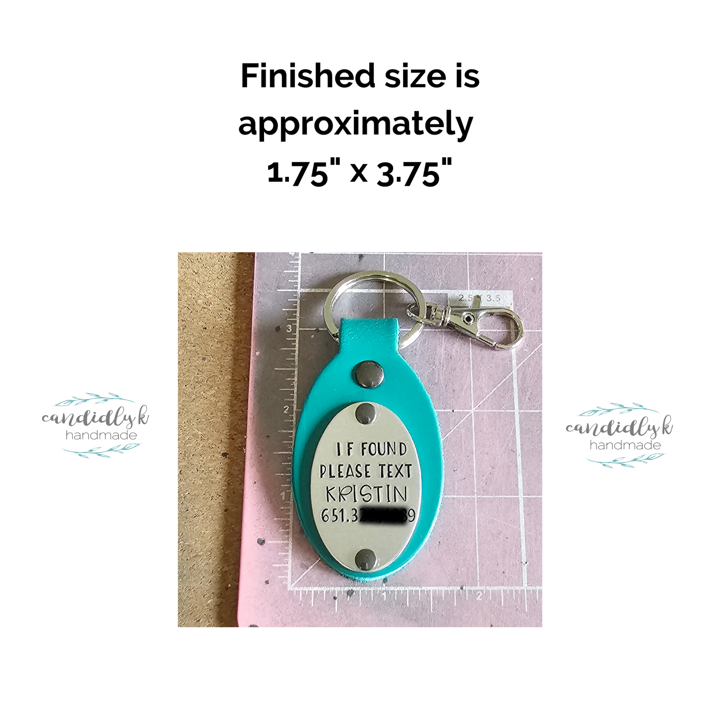 Leather Keychain Identification Tag, If Found Please Text, ID Tag for Backpack, Purse, Luggage, Laptop Bag, Diaper Bag, Sports Equipment Bag