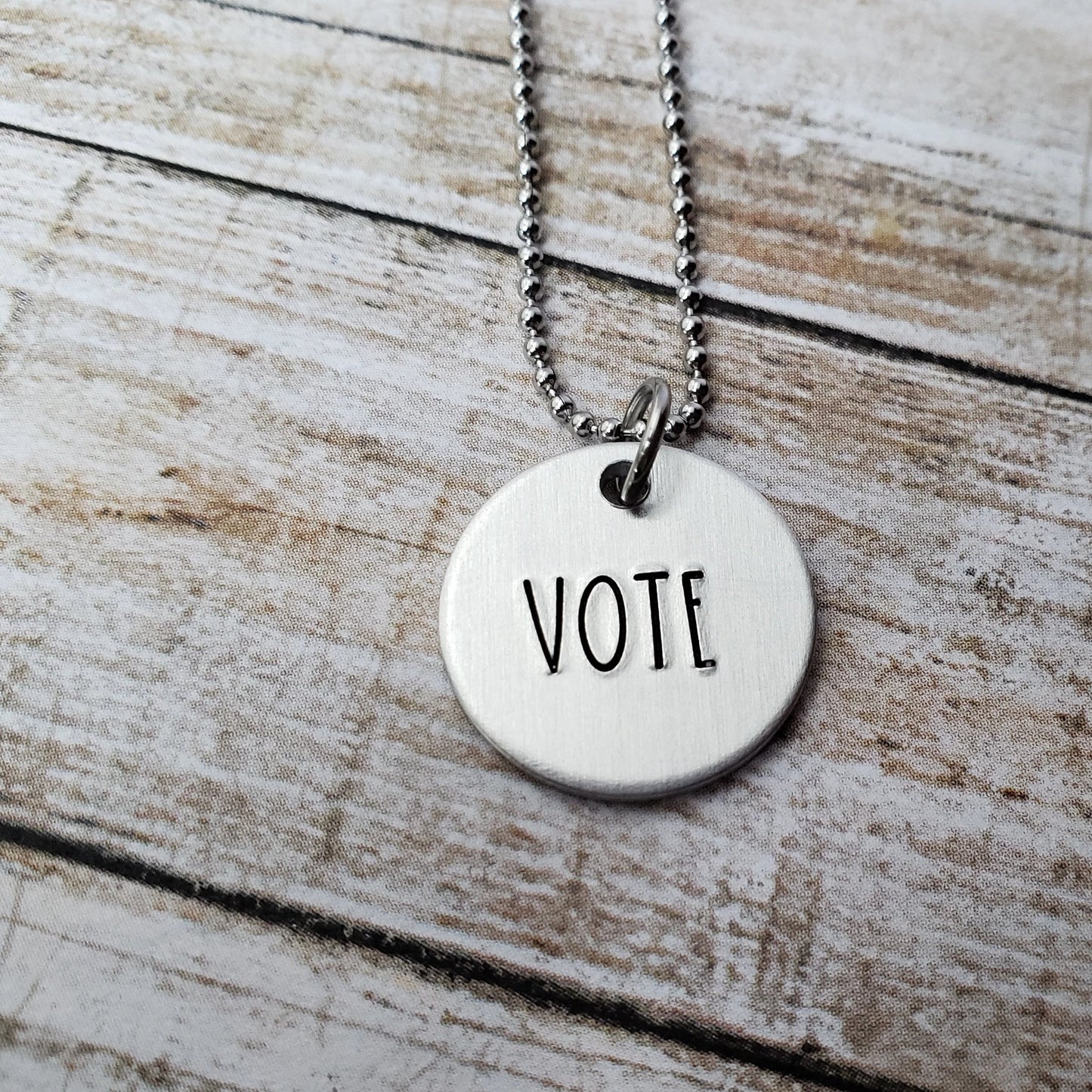 Vote Hand Stamped Necklace Michelle Obama Vote Pendant