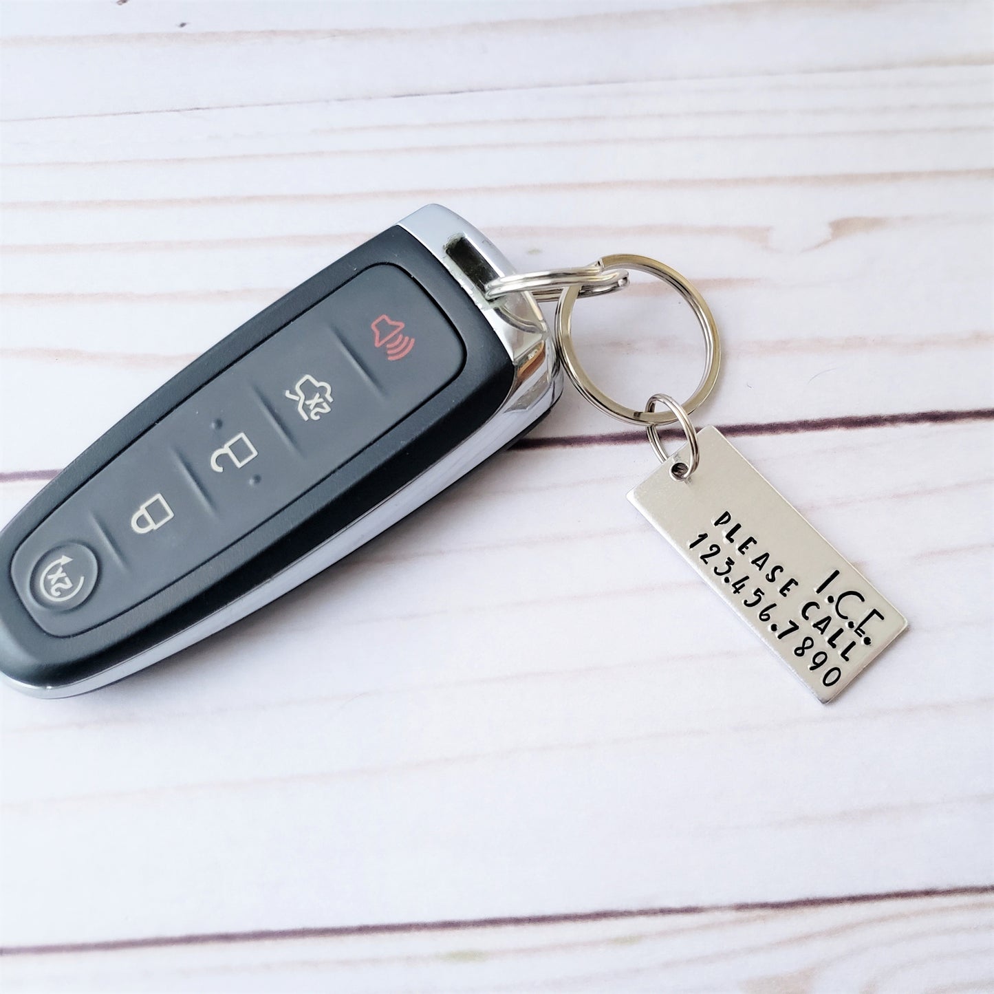 In Case of Emergency (I.C.E.) Keychain with Emergency Contact Phone Number