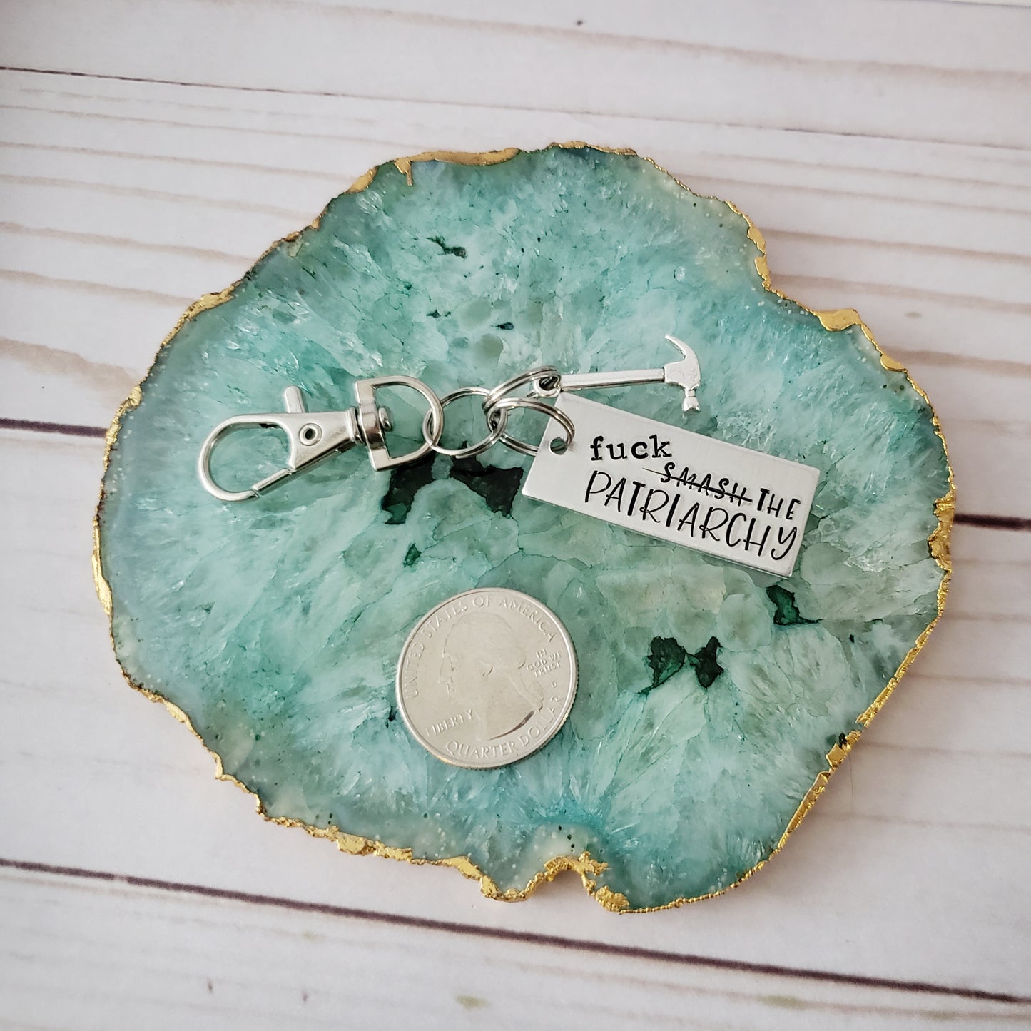 Fuck The Patriarchy Keychain with Hammer Charm