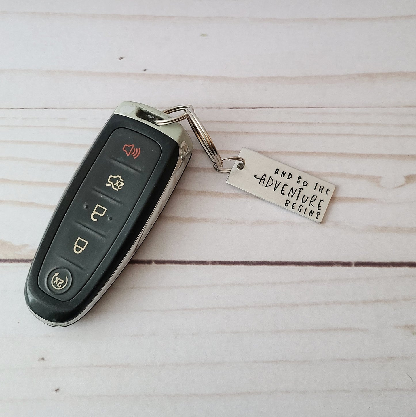 And So The Adventure Begins Keychain, Cute Handstamped Keychain, New Beginnings Gift