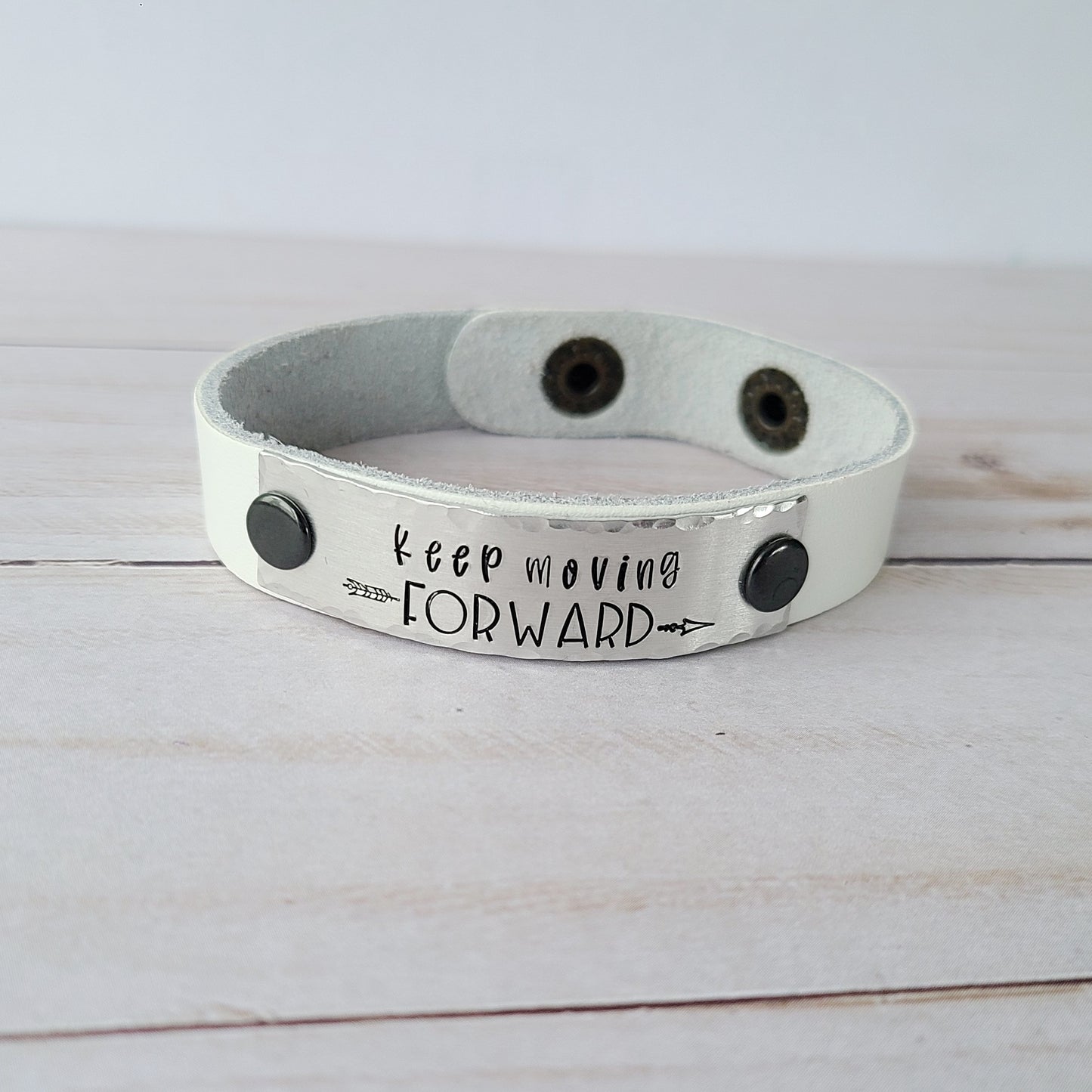 Keep Moving Forward - White Leather Cuff Bracelet