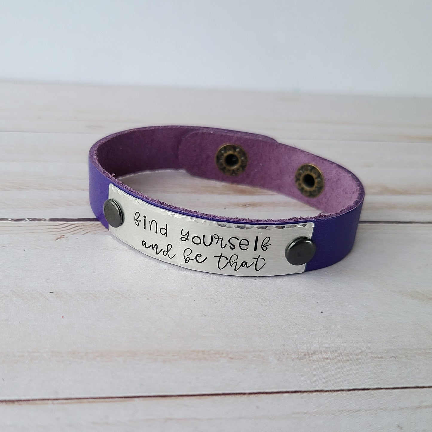Find Yourself And Be That - Purple Leather Cuff Bracelet