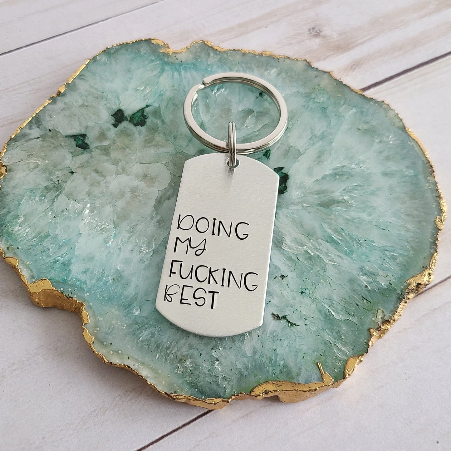 Doing My Fucking Best Keychain, Funny Sweary Hand Stamped Keychain for Bestie, Small Birthday Gift for Friend