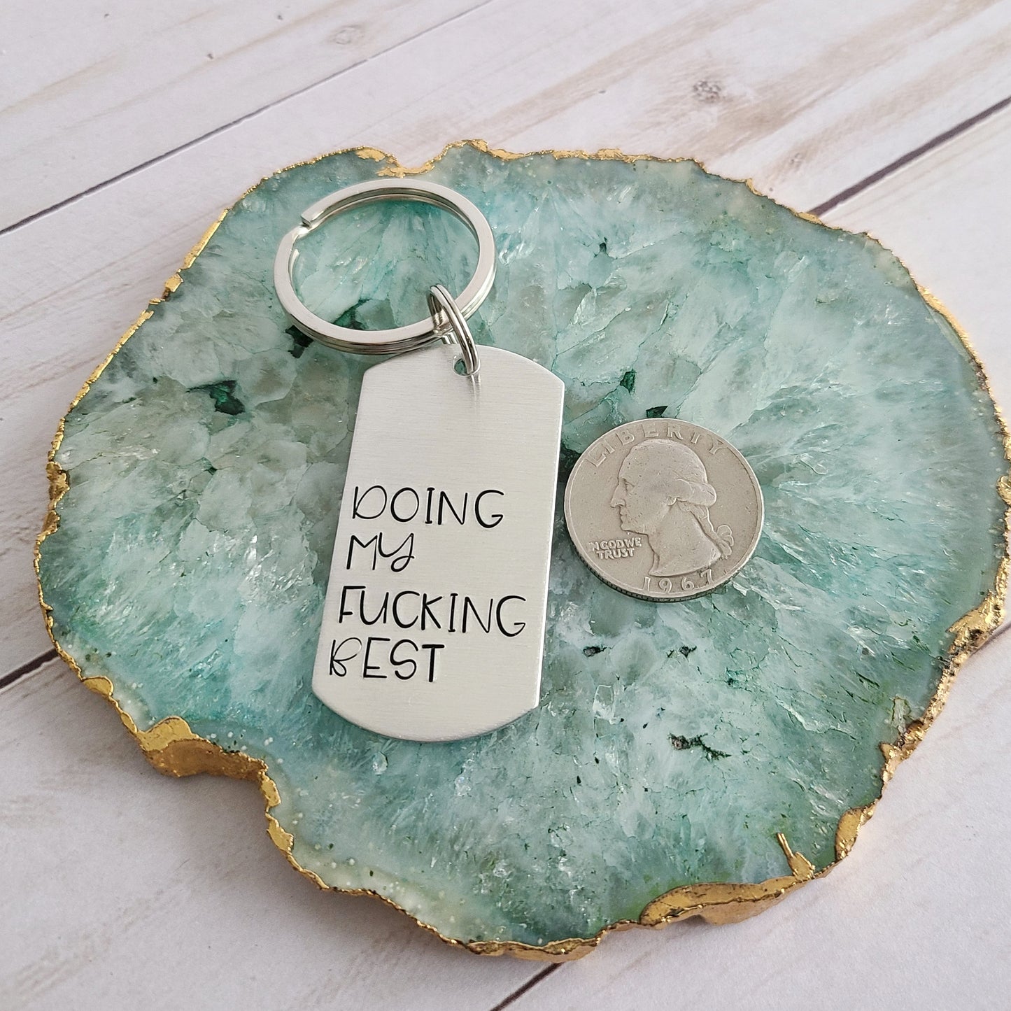 Doing My Fucking Best Keychain, Funny Sweary Hand Stamped Keychain for Bestie, Small Birthday Gift for Friend