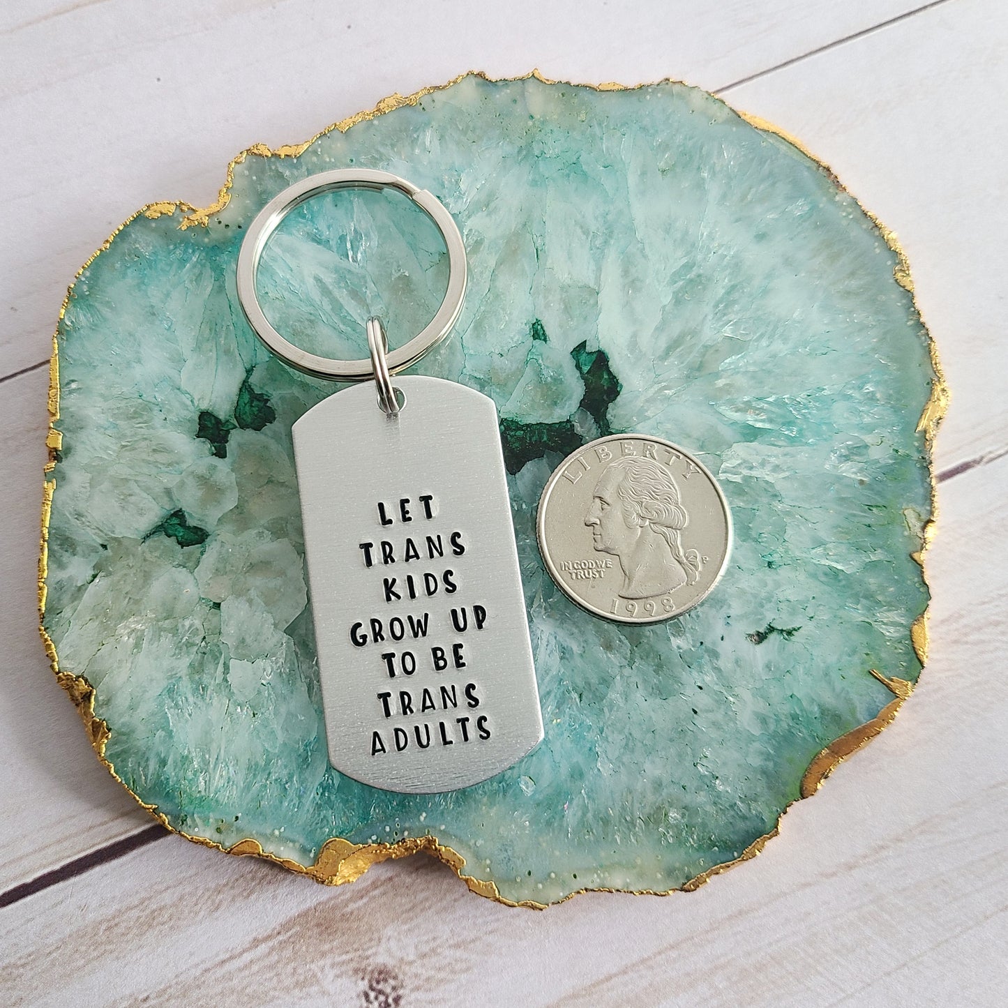 Let Trans Kids Become Trans Adults Keychain w/ name pronoun option and wristlet option