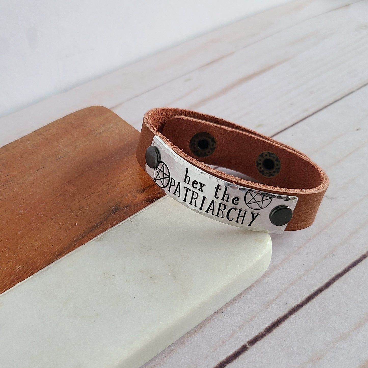 Hex The Patriarchy Leather Cuff Bracelet - Choose Your Color Leather