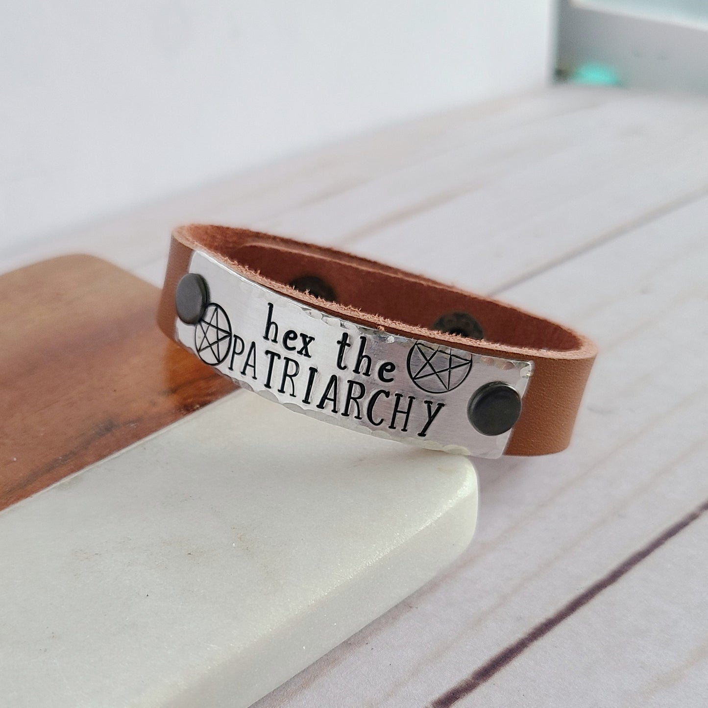 Hex The Patriarchy Leather Cuff Bracelet - Choose Your Color Leather