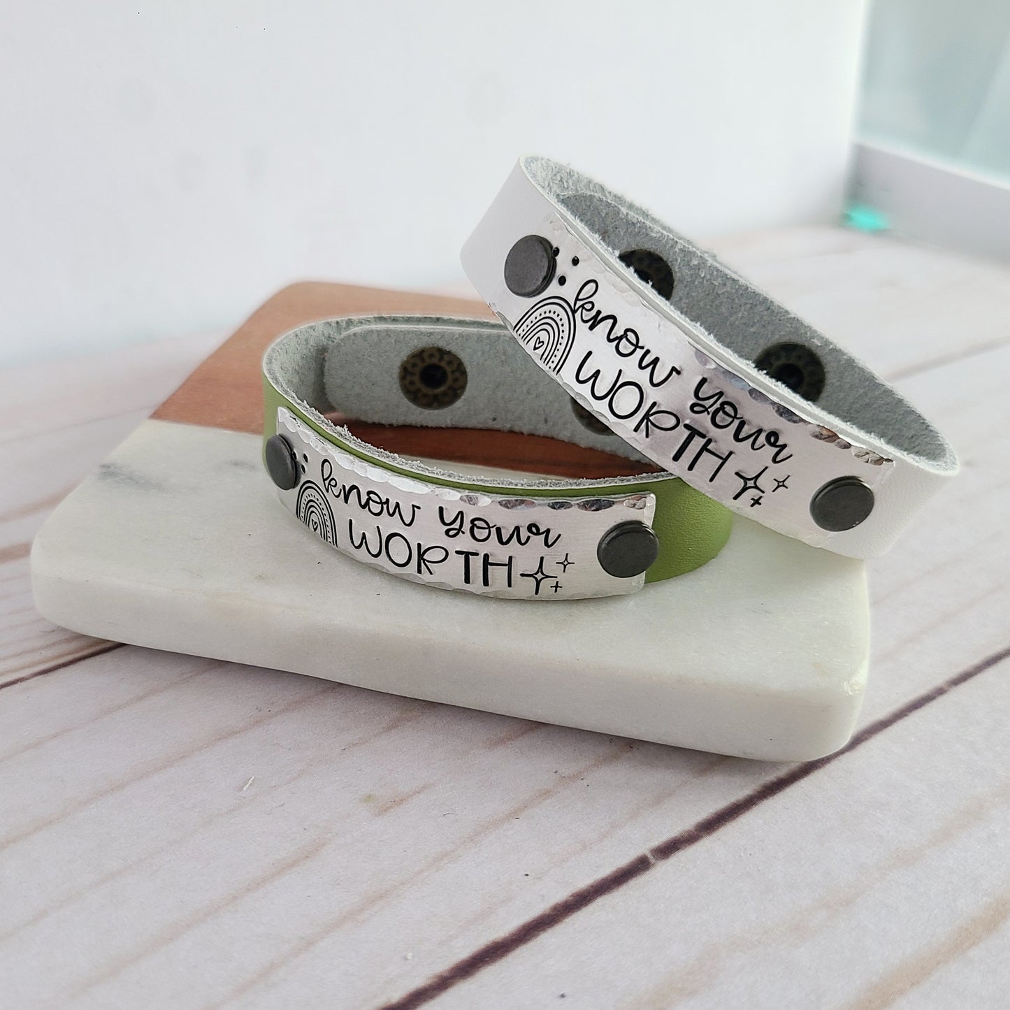 Know Your Worth Leather Cuff Bracelet - Choose Your Color Leather