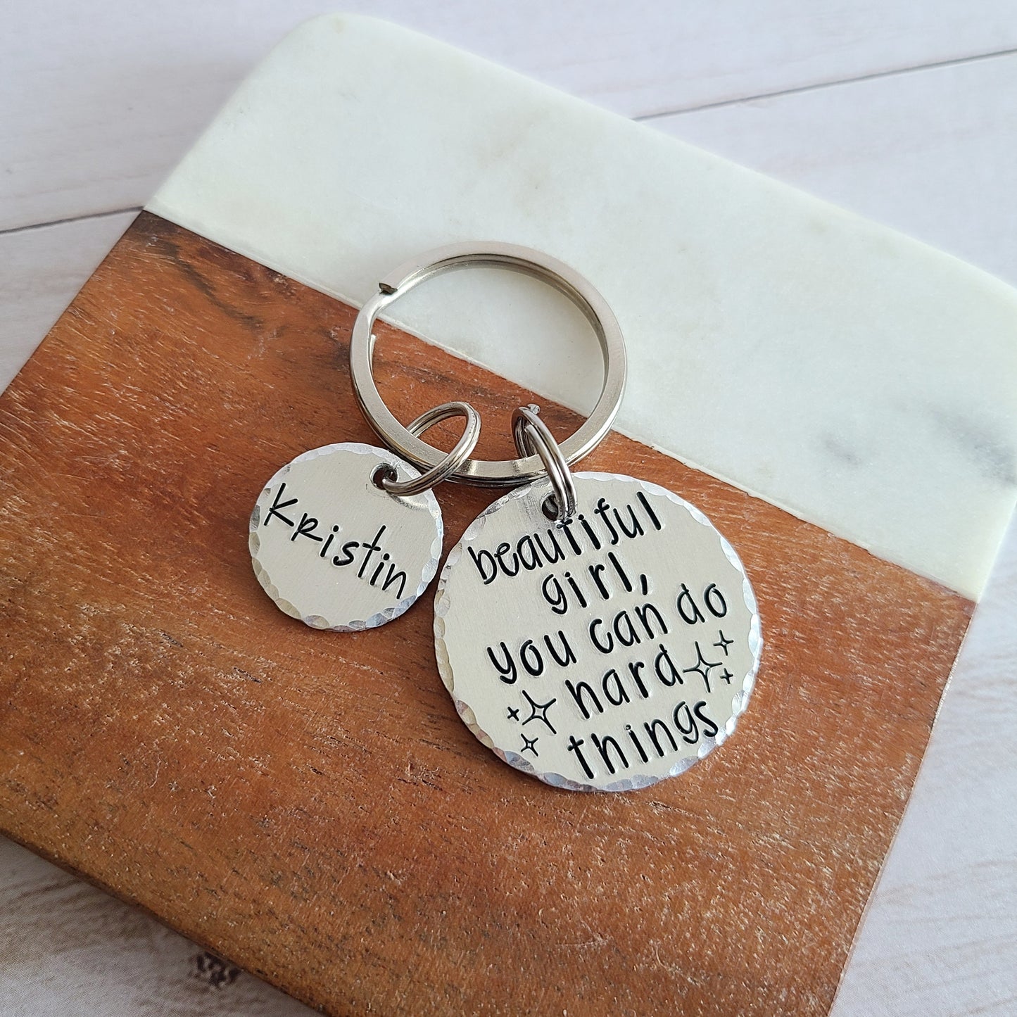 Beautiful Girl You Can Do Hard Things Personalized Keychain, Custom Key Chain Gifts for Teenage Girls, Empowering Women Gift, Graduation Gifts for Her