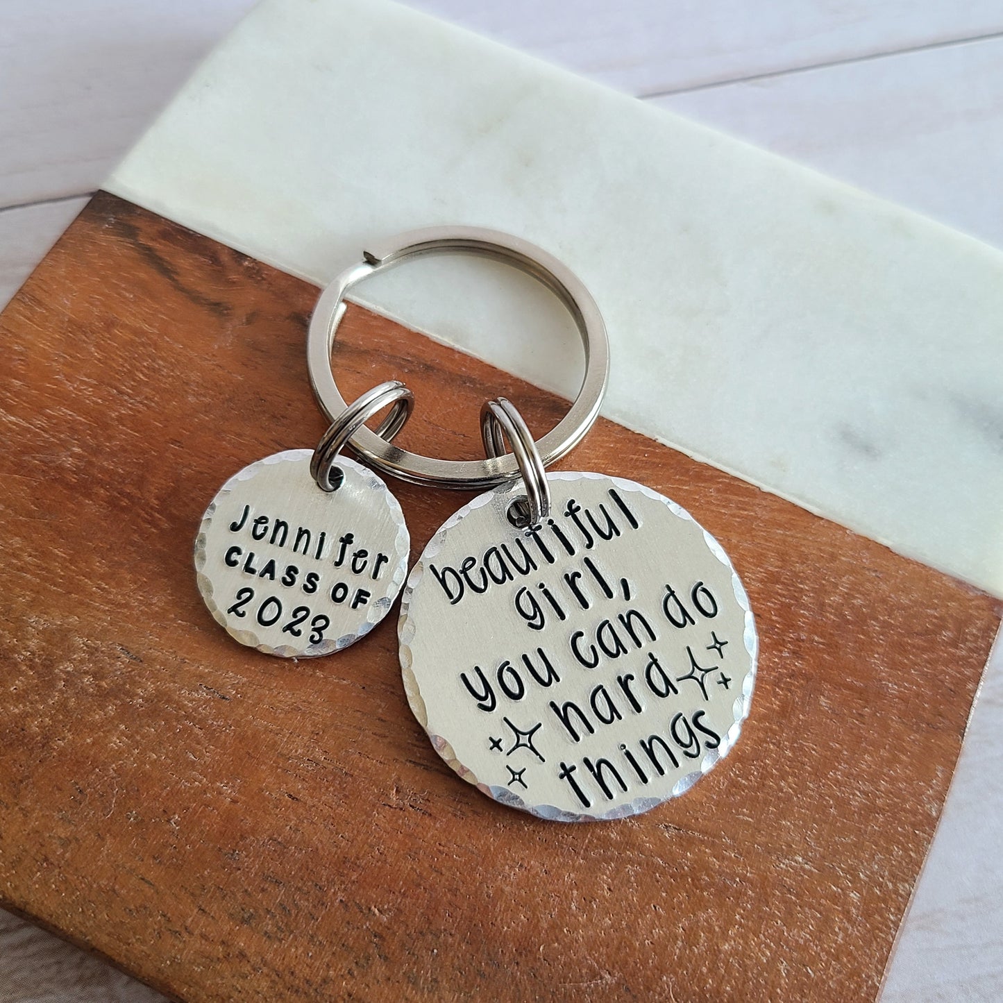 Beautiful Girl You Can Do Hard Things Personalized Keychain, Custom Key Chain Gifts for Teenage Girls, Empowering Women Gift, Graduation Gifts for Her