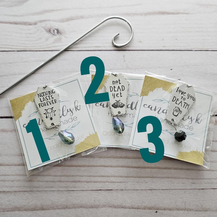Hand Stamped Spooky Plant Charms with Crystals - Ready to Ship - One of a Kind