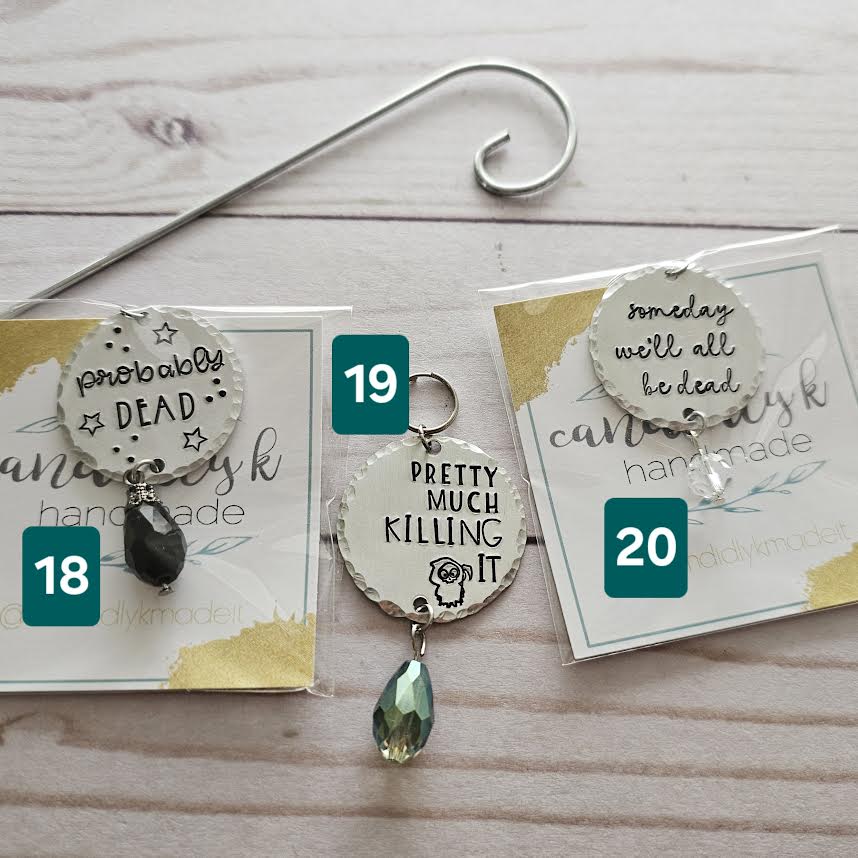 Hand Stamped Spooky Plant Charms with Crystals - Ready to Ship - One of a Kind