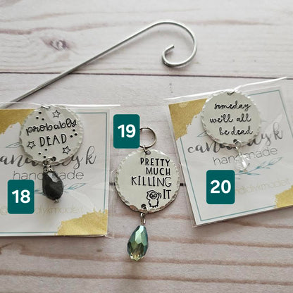 Hand Stamped Spooky Plant Charms with Crystals - Ready to Ship - One of a Kind