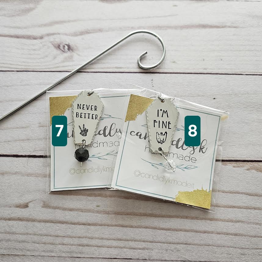 Hand Stamped Spooky Plant Charms with Crystals - Ready to Ship - One of a Kind