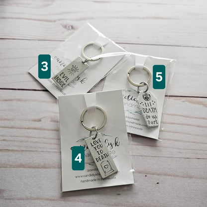 Hand Stamped Spooky Keychains - Ready to Ship Spooky Gifts - One of a Kind
