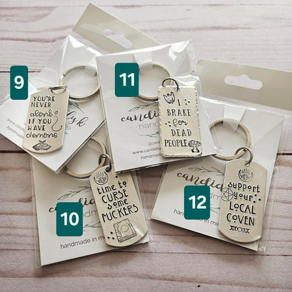 Hand Stamped Spooky Keychains - Ready to Ship Spooky Gifts - One of a Kind