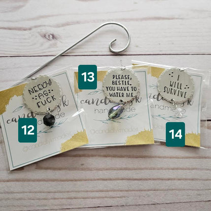 Hand Stamped Spooky Plant Charms with Crystals - Ready to Ship - One of a Kind